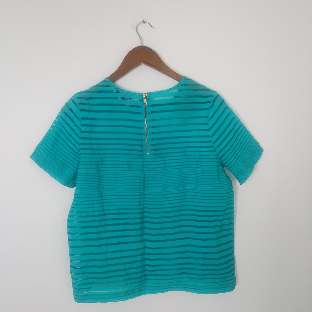 The Limited Sheer Stripe Blouse Women's Medium Teal Zipper Back Chic - Picture 2 of 10